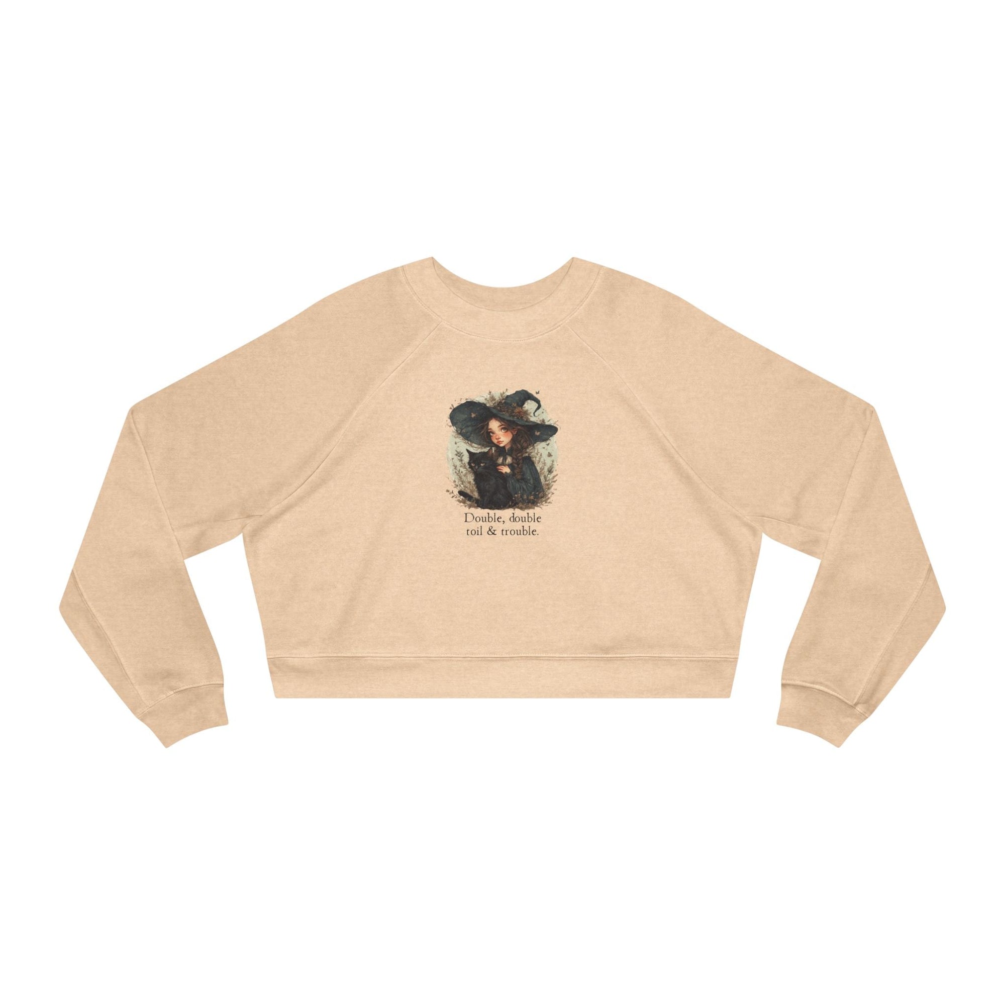 Cute Witchy Cat Lady Women's Halloween Cropped Pullover Sweatshirt - Clothing, Sweatshirts, Crop - EpiAl's Shop