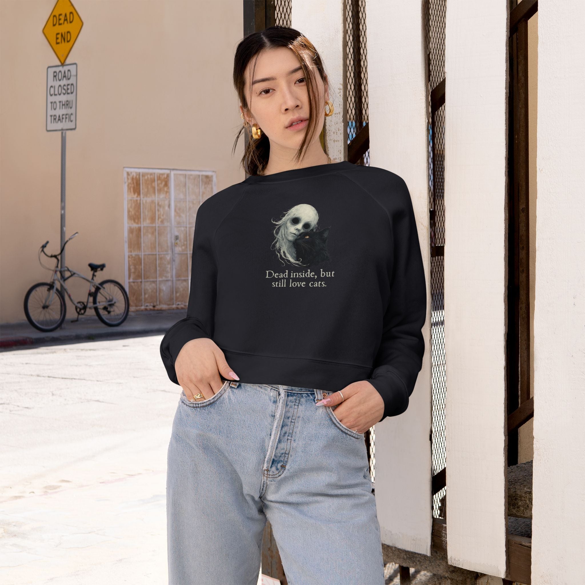 Dead Inside Cat Lover Cropped Fleece Pullover - Clothing, Sweatshirts, Crop - EpiAl's Shop