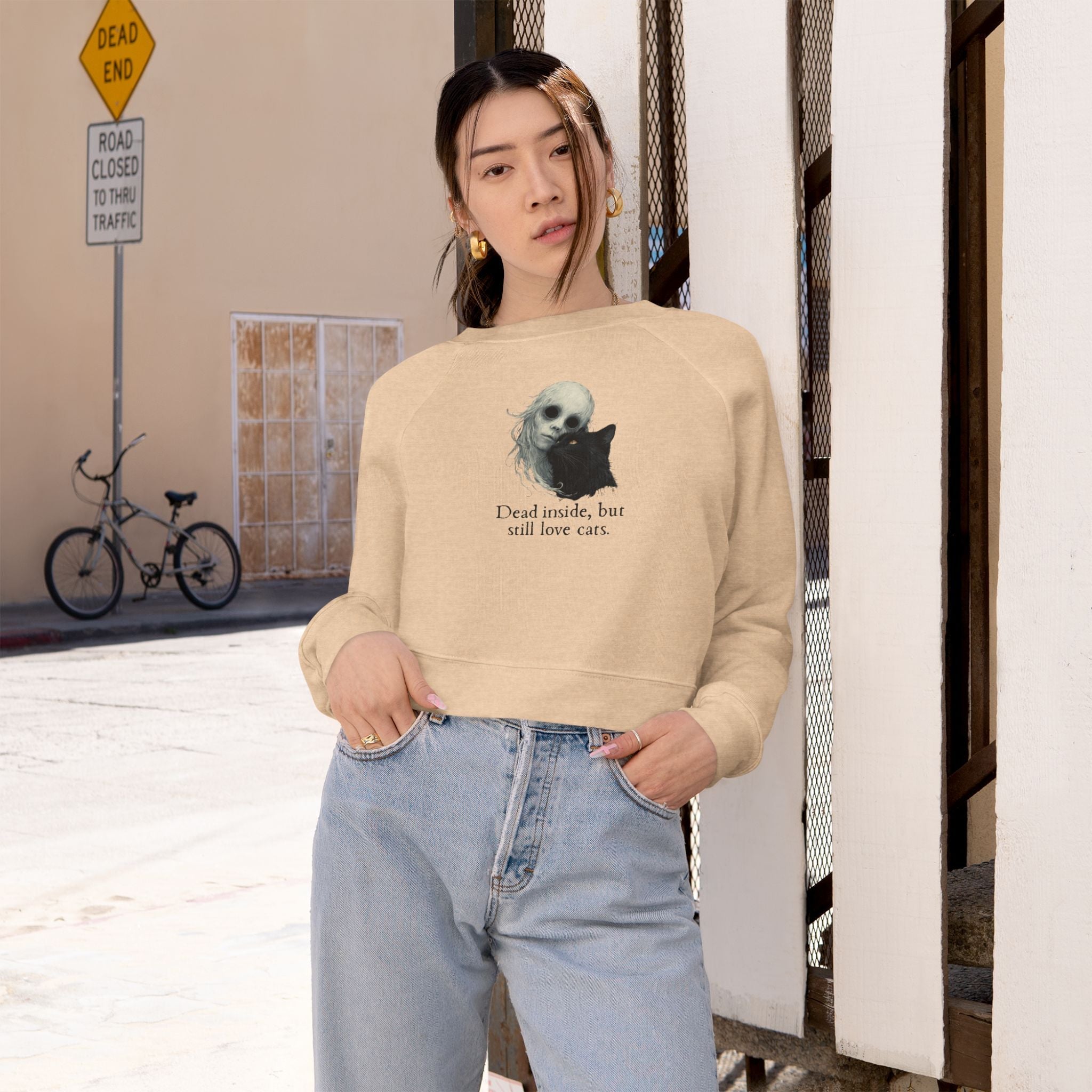 Dead Inside Cat Lover Cropped Fleece Pullover - Clothing, Sweatshirts, Crop - EpiAl's Shop
