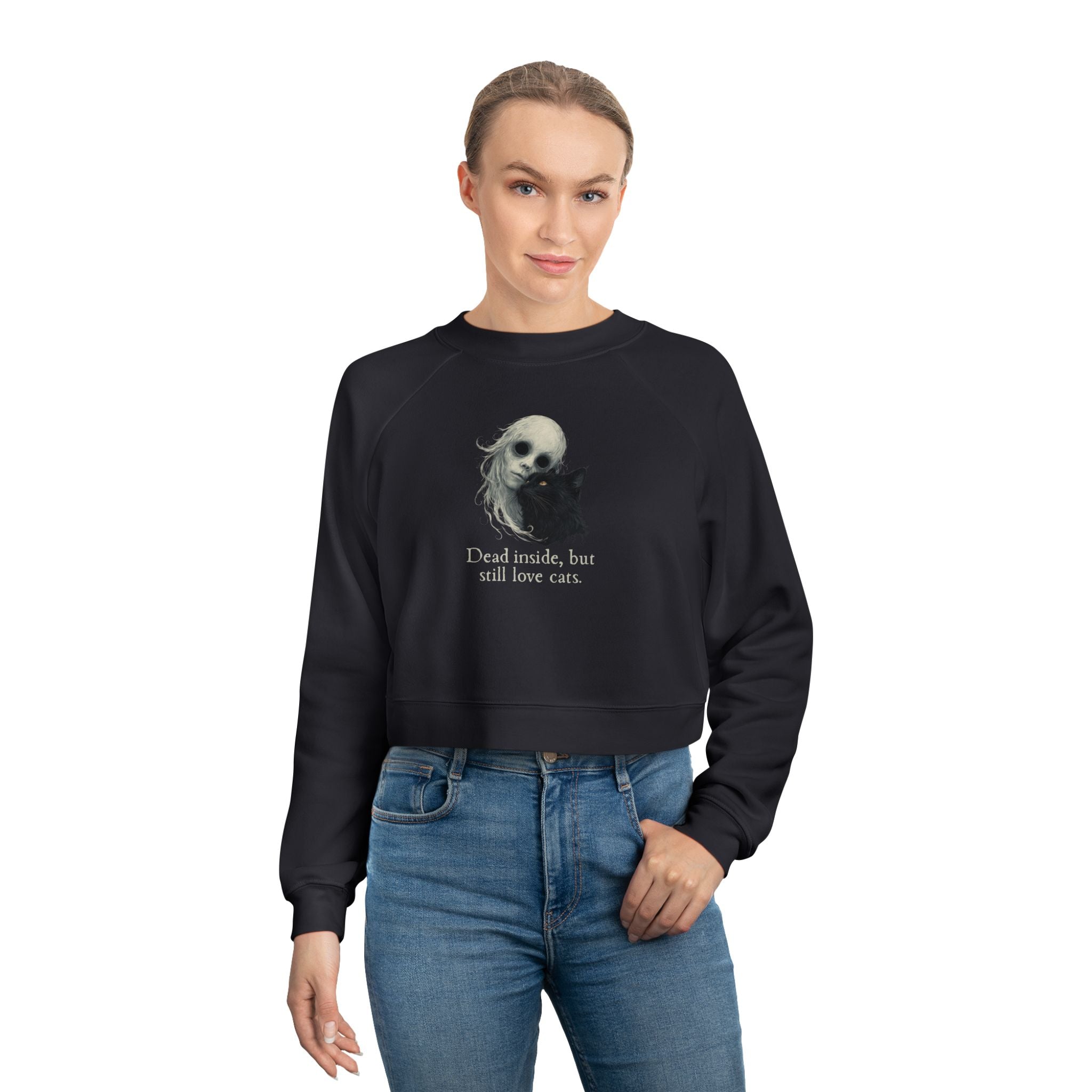 Dead Inside Cat Lover Cropped Fleece Pullover - Clothing, Sweatshirts, Crop - EpiAl's Shop