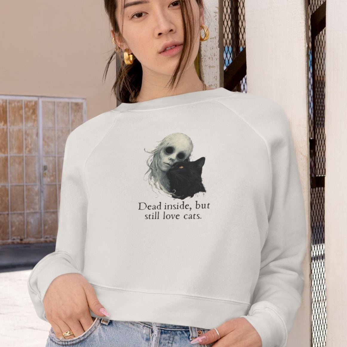 Dead Inside Cat Lover Cropped Fleece Pullover - Clothing, Sweatshirts, Crop - EpiAl's Shop