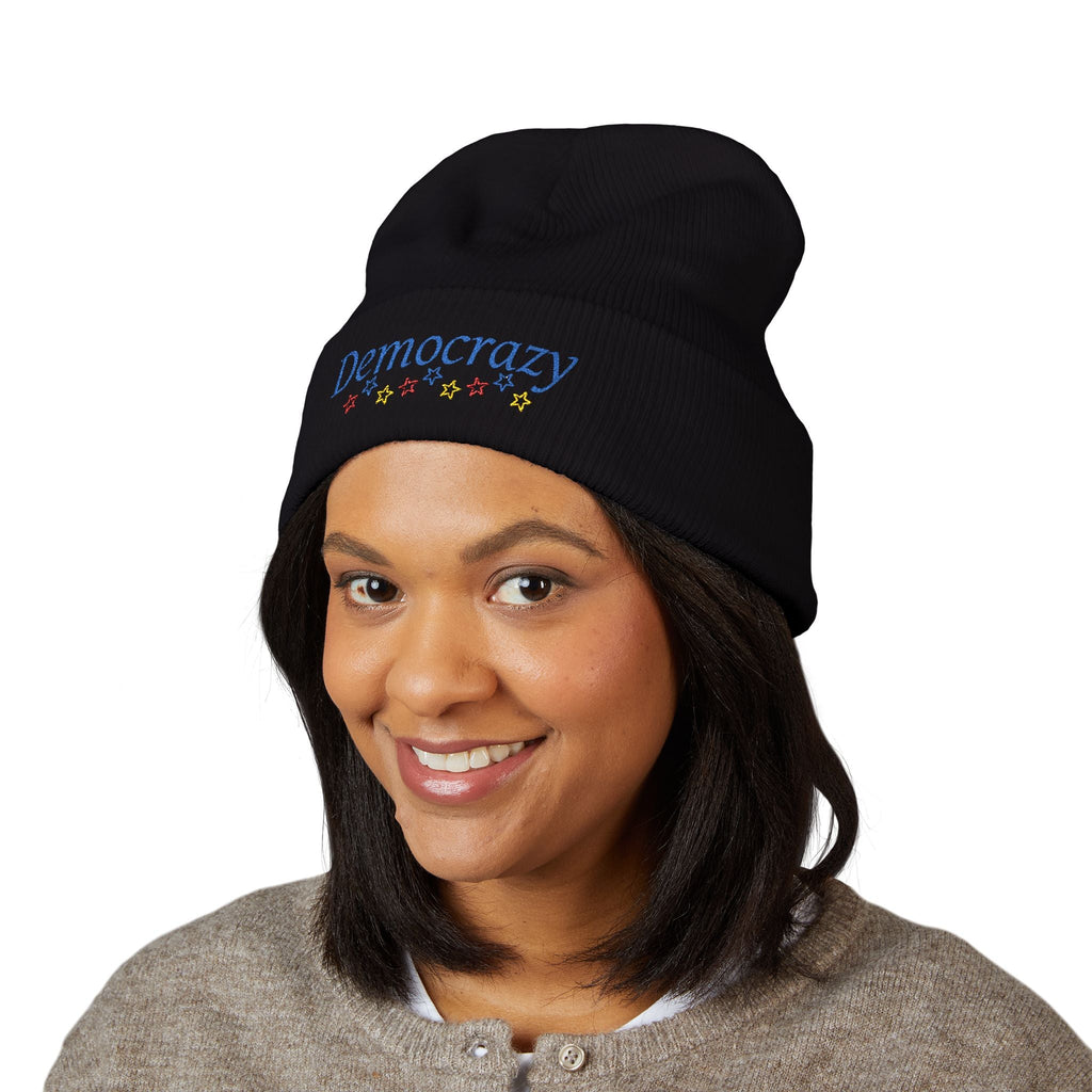 Democrazy Cuffed Beanie – Political Satire Knit Hat - Hats, Beanie - EpiAl's Shop