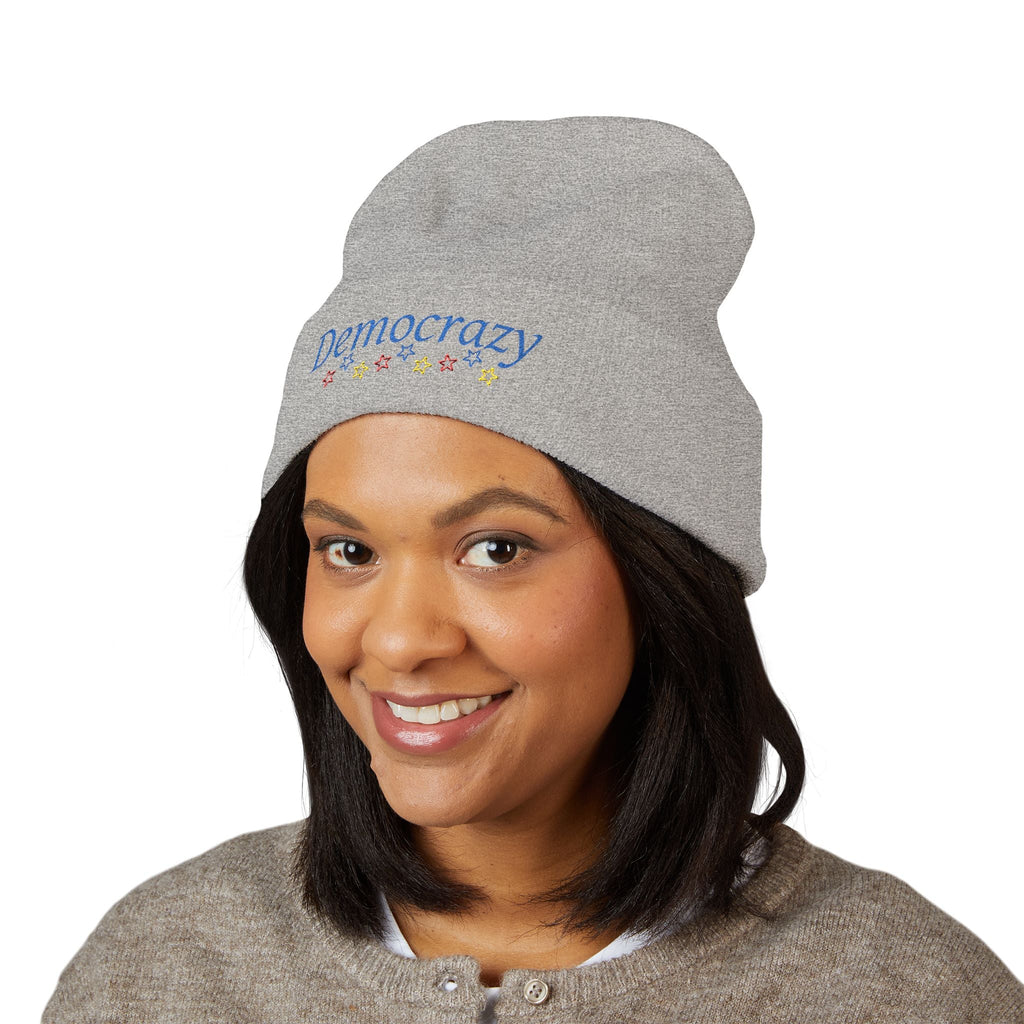 Democrazy Cuffed Beanie – Political Satire Knit Hat - Hats, Beanie - EpiAl's Shop