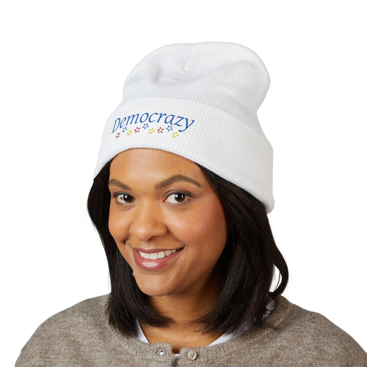 Democrazy Cuffed Beanie – Political Satire Knit Hat - Hats, Beanie - EpiAl's Shop