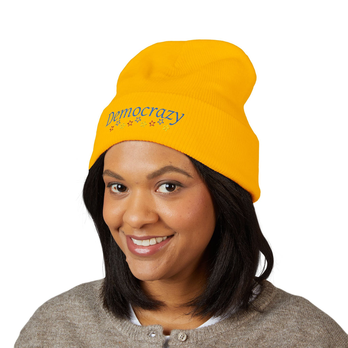 Democrazy Cuffed Beanie – Political Satire Knit Hat - Hats, Beanie - EpiAl's Shop