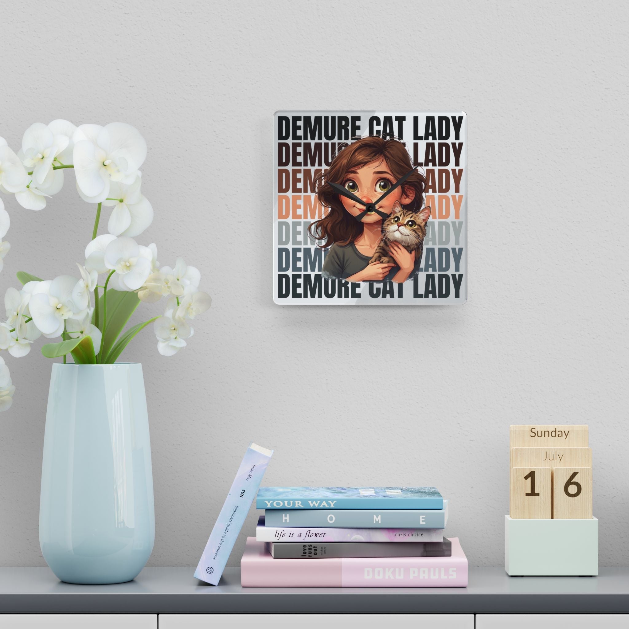 Demure Cat Lady Acrylic Wall Clock, Cute Cat Decor - Decor, Home, Wall Clocks - EpiAl's Shop