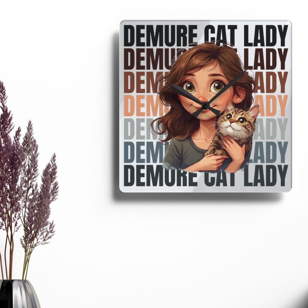 Demure Cat Lady Acrylic Wall Clock, Cute Cat Decor - Decor, Home, Wall Clocks - EpiAl's Shop
