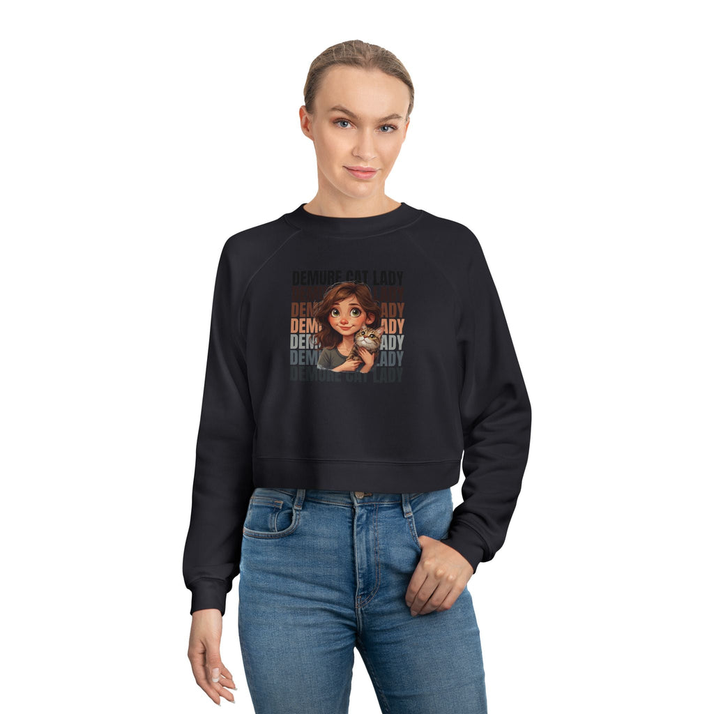 Demure Cat Lady Cropped Pullover | Cozy Women's Sweatshirt - Clothing, Sweatshirts, Crop - EpiAl's Shop