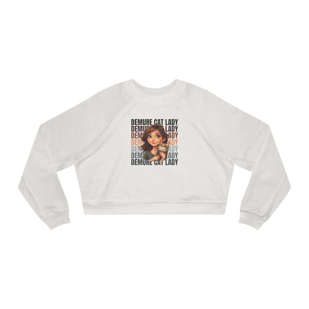 Demure Cat Lady Cropped Pullover | Cozy Women's Sweatshirt - Clothing, Sweatshirts, Crop - EpiAl's Shop
