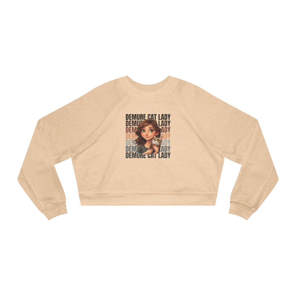 Demure Cat Lady Cropped Pullover | Cozy Women's Sweatshirt - Clothing, Sweatshirts, Crop - EpiAl's Shop