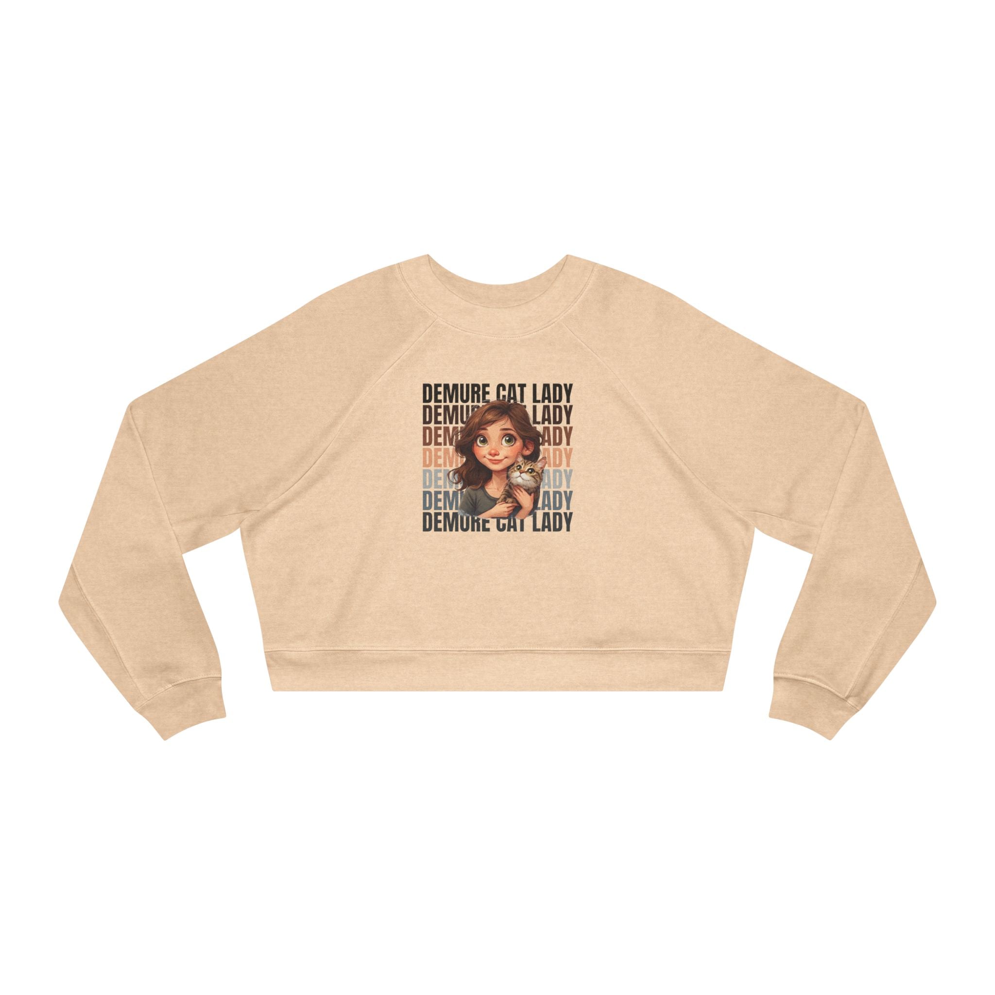Demure Cat Lady Cropped Pullover | Cozy Women's Sweatshirt - Clothing, Sweatshirts, Crop - EpiAl's Shop