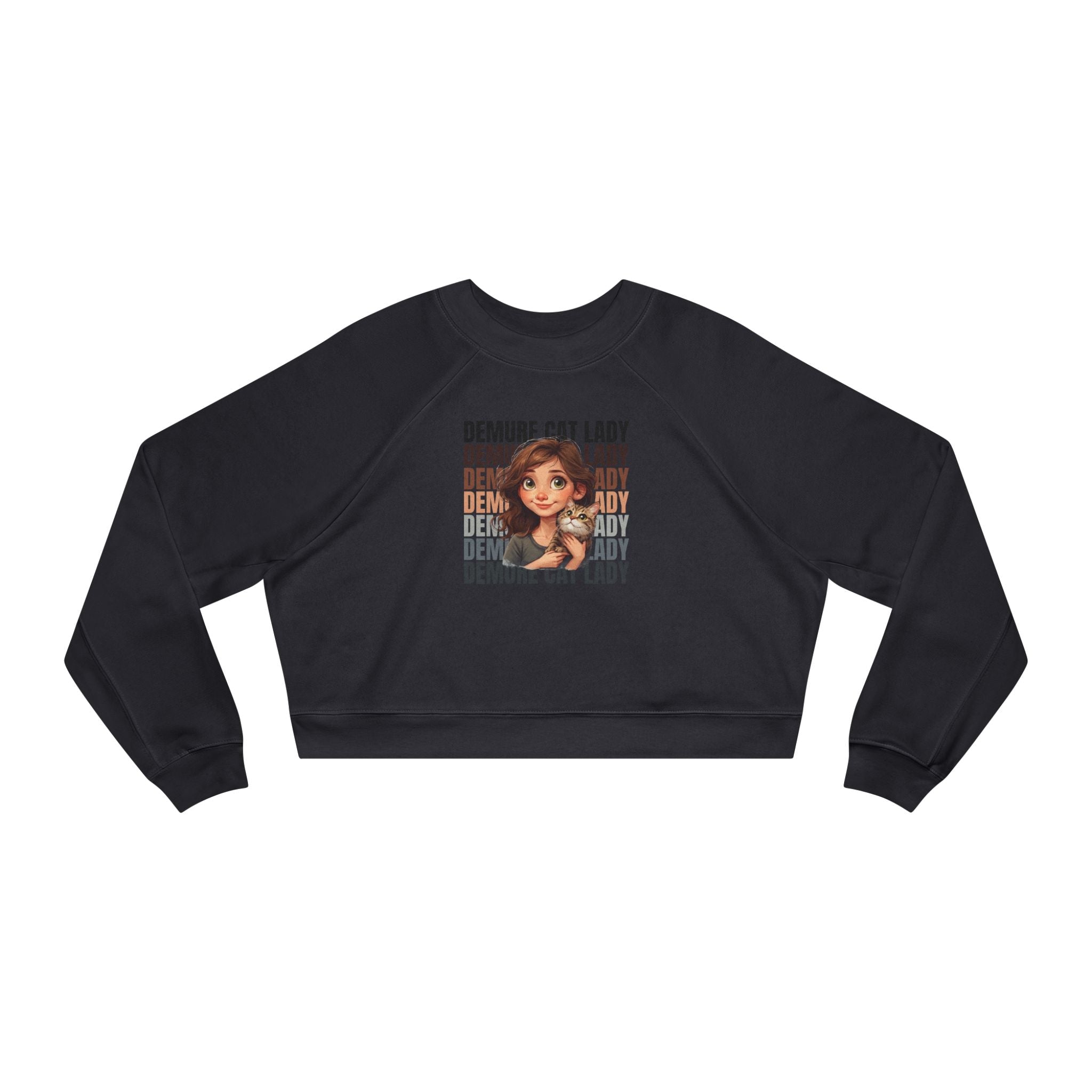 Demure Cat Lady Cropped Pullover | Cozy Women's Sweatshirt - Clothing, Sweatshirts, Crop - EpiAl's Shop