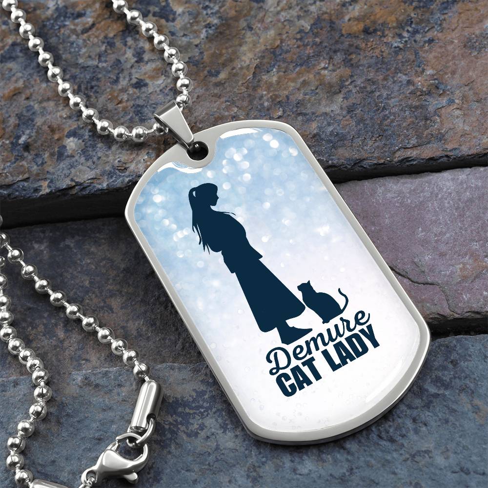 Demure Cat Lady Dog Tag Necklace - Jewelry - EpiAl's Shop
