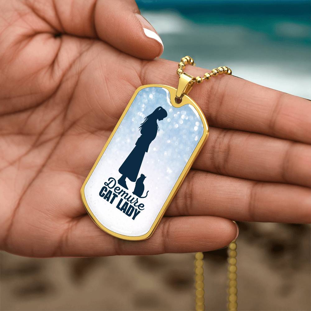 Demure Cat Lady Dog Tag Necklace - Jewelry - EpiAl's Shop