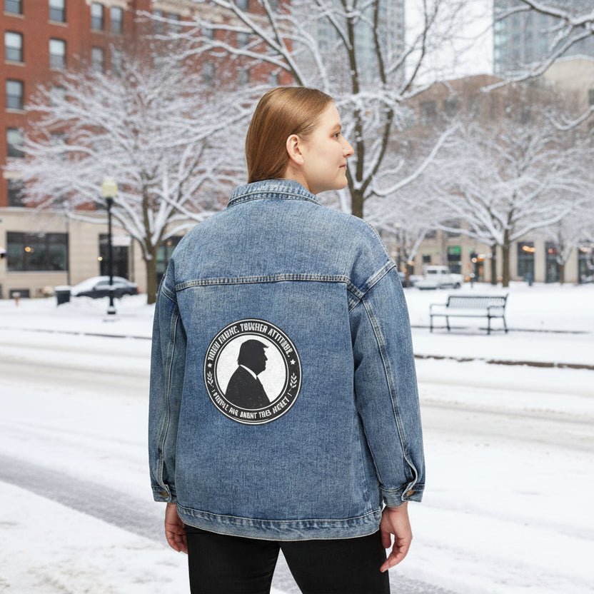 Denim Jacket — 'Tougher Attitude' Retro Patch Women's Jean Jacket - Clothing, Women, Jackets - EpiAl's Shop