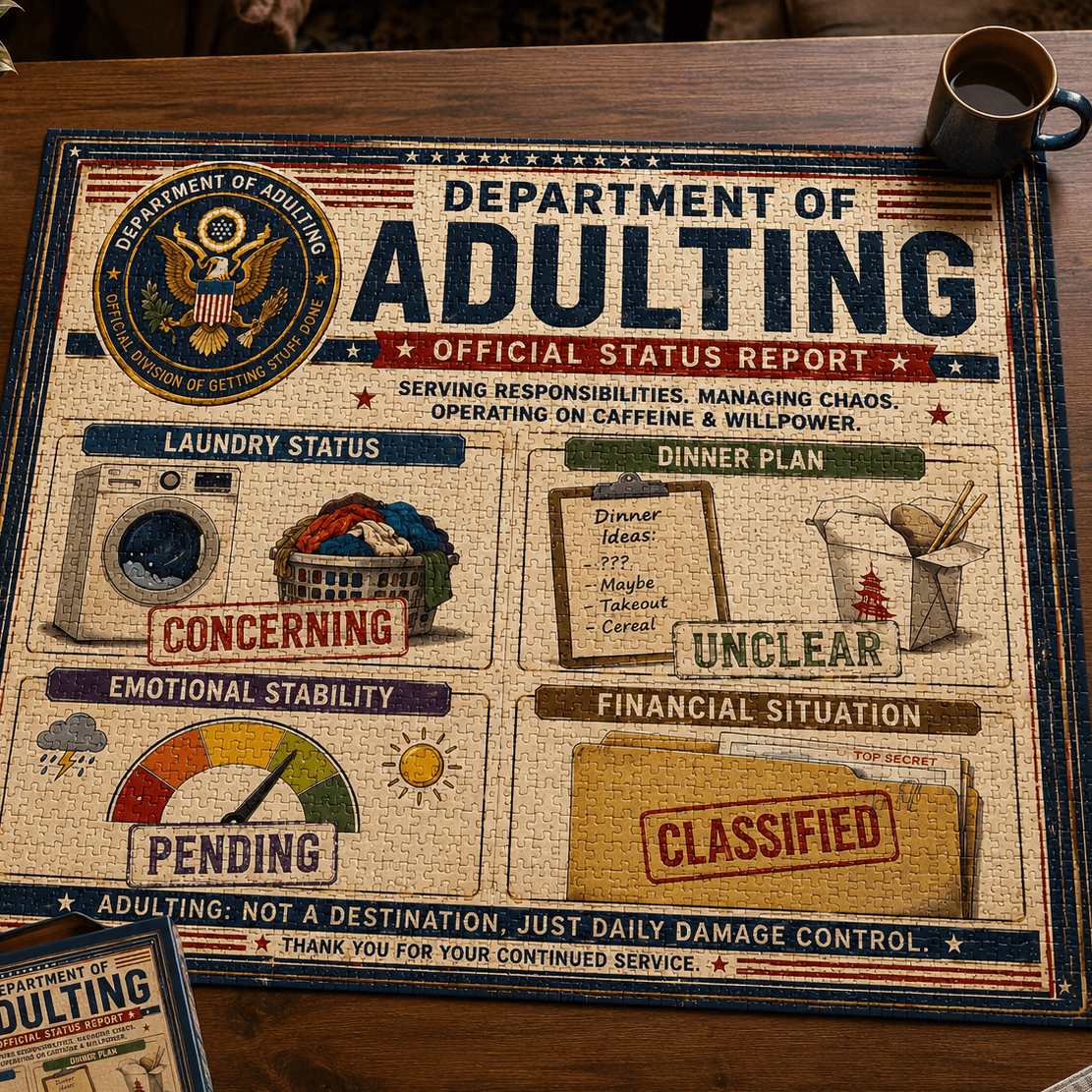 Department of Adulting 2000-Piece Jigsaw Puzzle – Official Status Report for Grown-Ups - Toys & Games, Puzzles - EpiAl's Shop