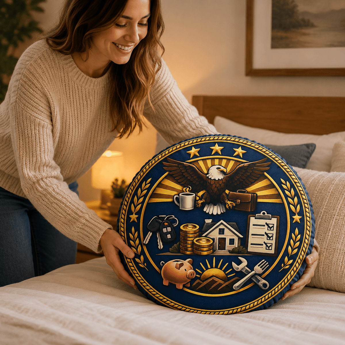 Department of Adulting Faux Seal Shaped Pillow – Government-Inspired Home Décor Cushion - Decor, Pillows, Shaped - EpiAl's Shop