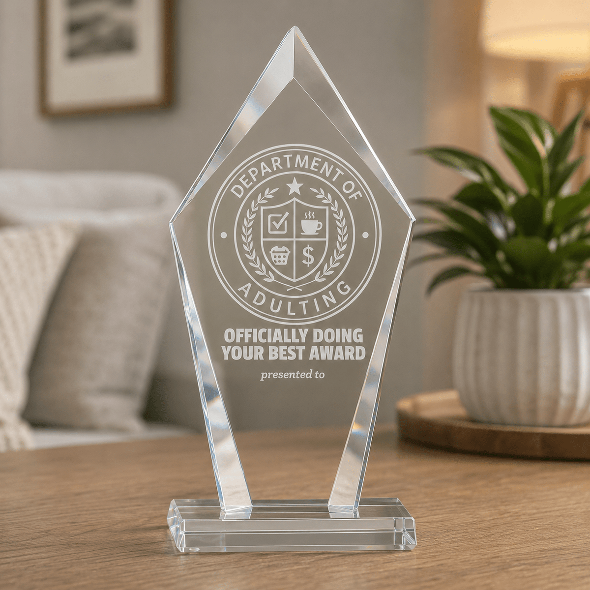 Department of Adulting Glass Award Plaque - Decor, Artwork, Plaques - EpiAl's Shop