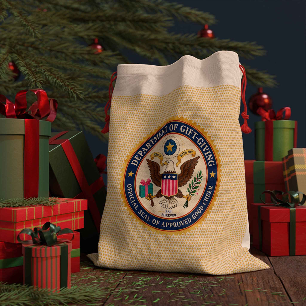 Department of Gift-Giving Drawstring Gift Bag | Faux Government Seal Reusable Gift Sack - Gift Wrap, Bags - EpiAl's Shop