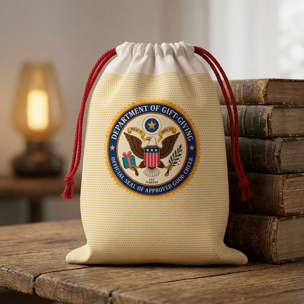 Department of Gift-Giving Drawstring Gift Bag | Faux Government Seal Reusable Gift Sack - Gift Wrap, Bags - EpiAl's Shop