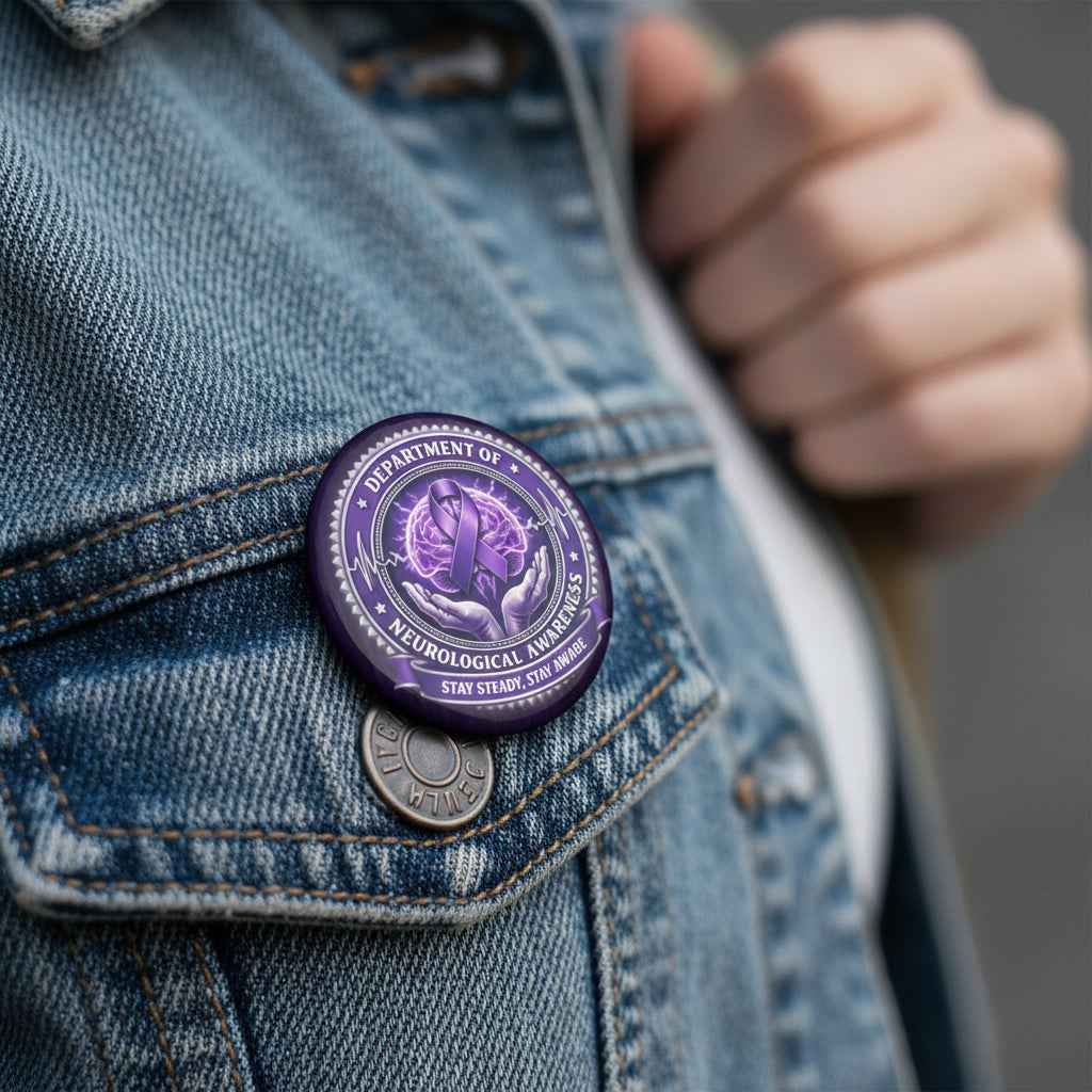 Department of Neurological Awareness Pinback Button – “Stay Steady, Stay Aware” Faux Seal - Buttons, Pinback - EpiAl's Shop