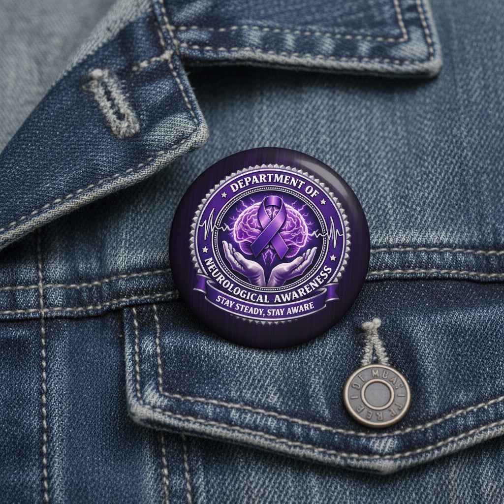 Department of Neurological Awareness Pinback Button – “Stay Steady, Stay Aware” Faux Seal - Buttons, Pinback - EpiAl's Shop