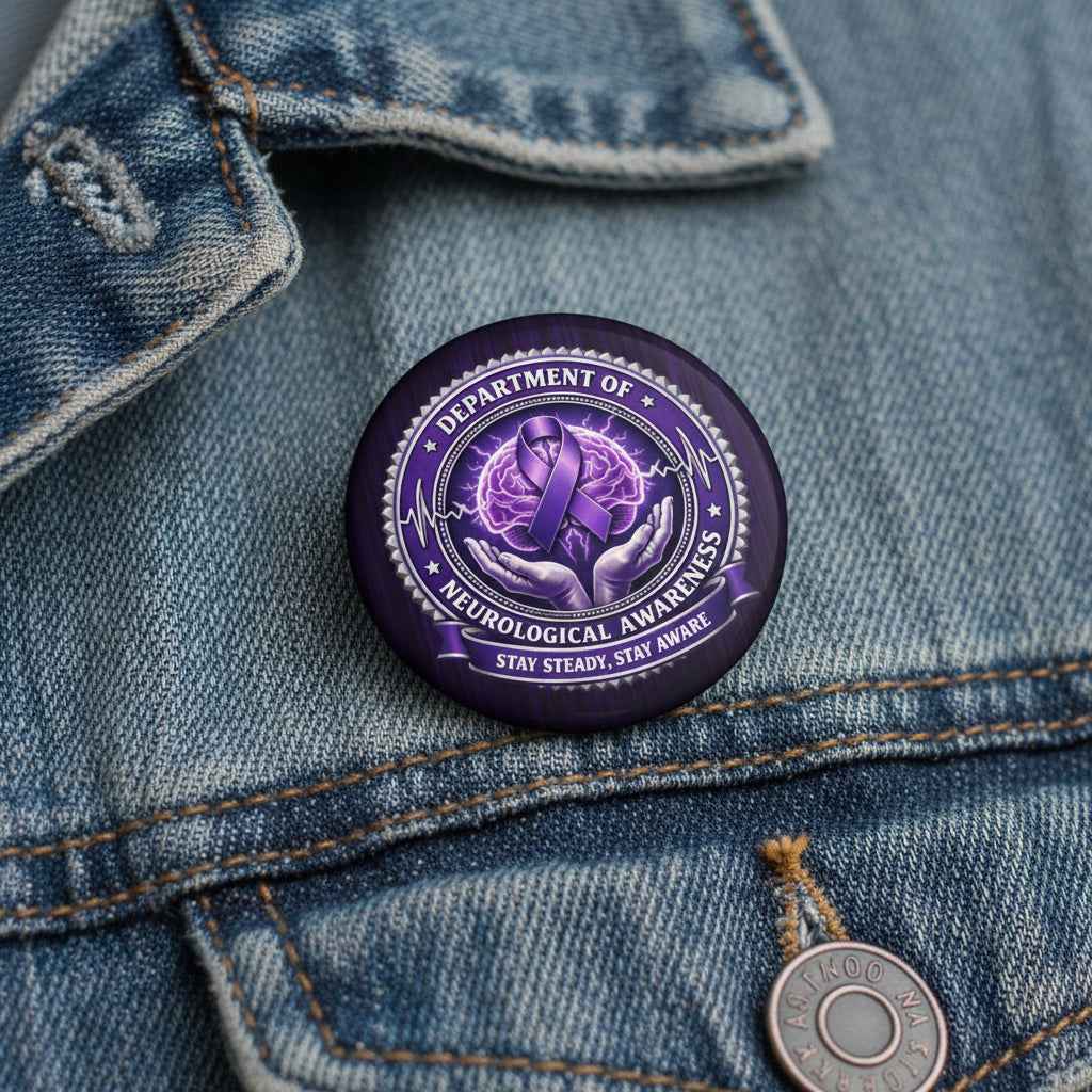 Department of Neurological Awareness Pinback Button – “Stay Steady, Stay Aware” Faux Seal - Buttons, Pinback - EpiAl's Shop