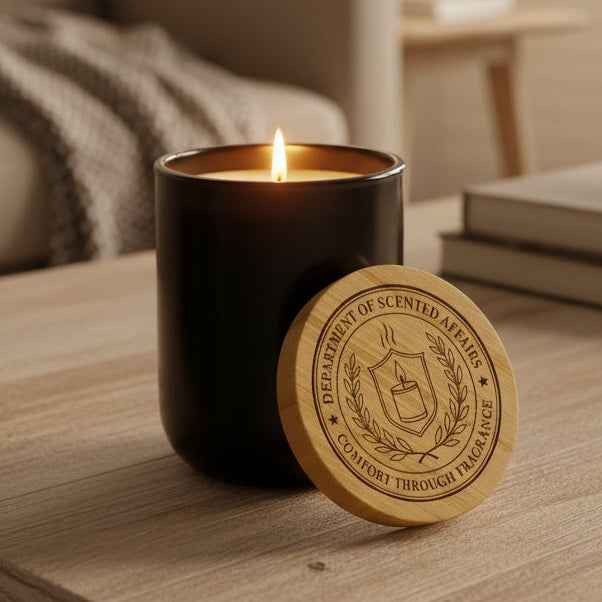 Department of Scented Affairs Soy 14 oz Candle with Engraved Bamboo Lid - Decor, Candles, Scented - EpiAl's Shop
