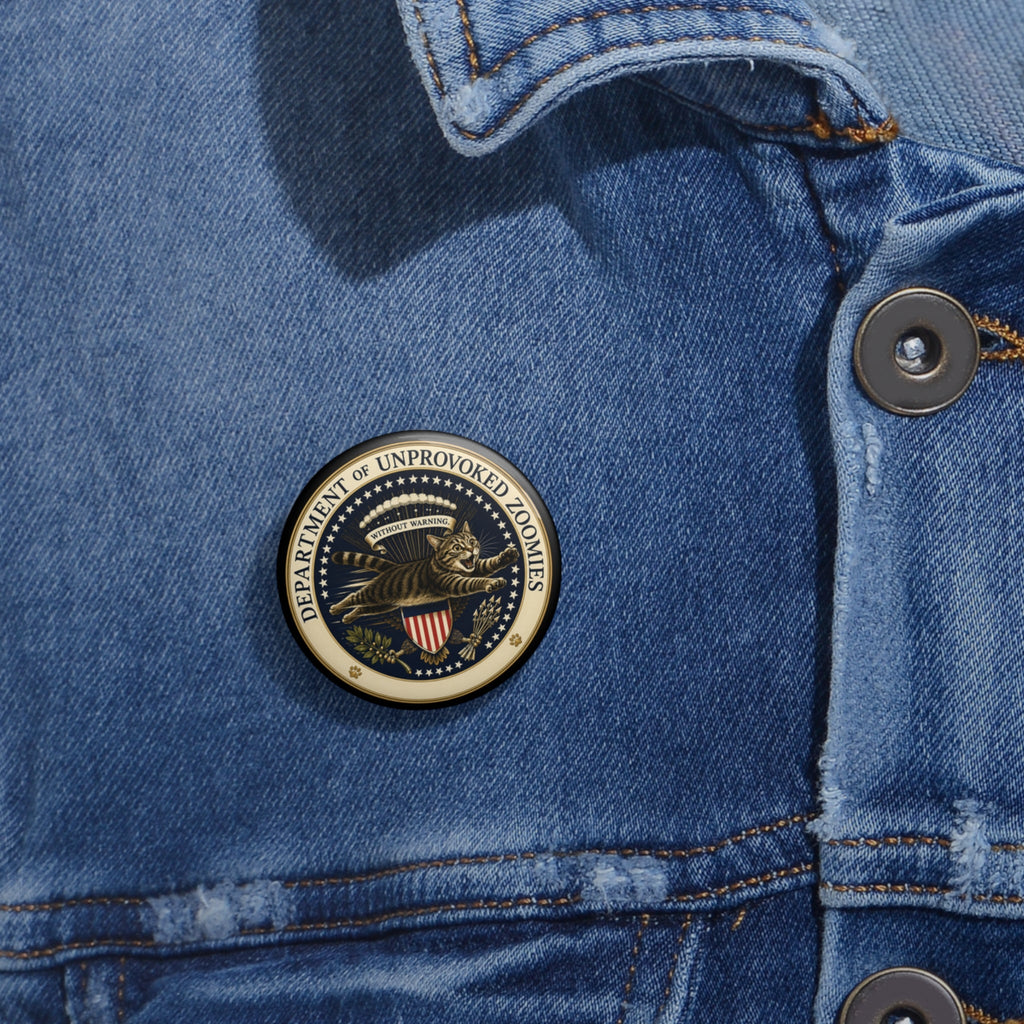 Department of Unprovoked Zoomies Pinback Button | Funny Cat Government Seal Pin - Buttons, Pinback - EpiAl's Shop