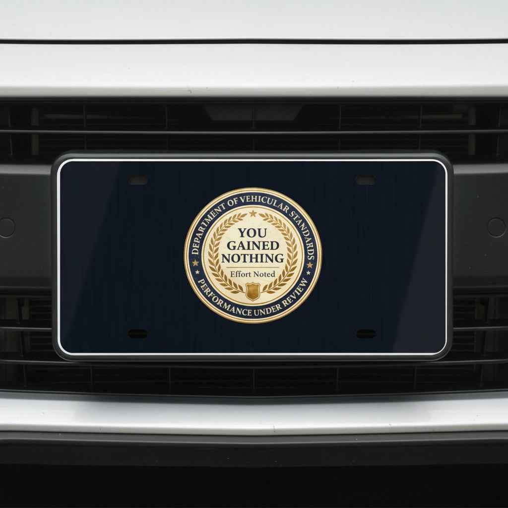 Department of Vehicular Standards License Plate – “You Gained Nothing” Faux Seal Plate - Vehicle License Plates/Tags - EpiAl's Shop