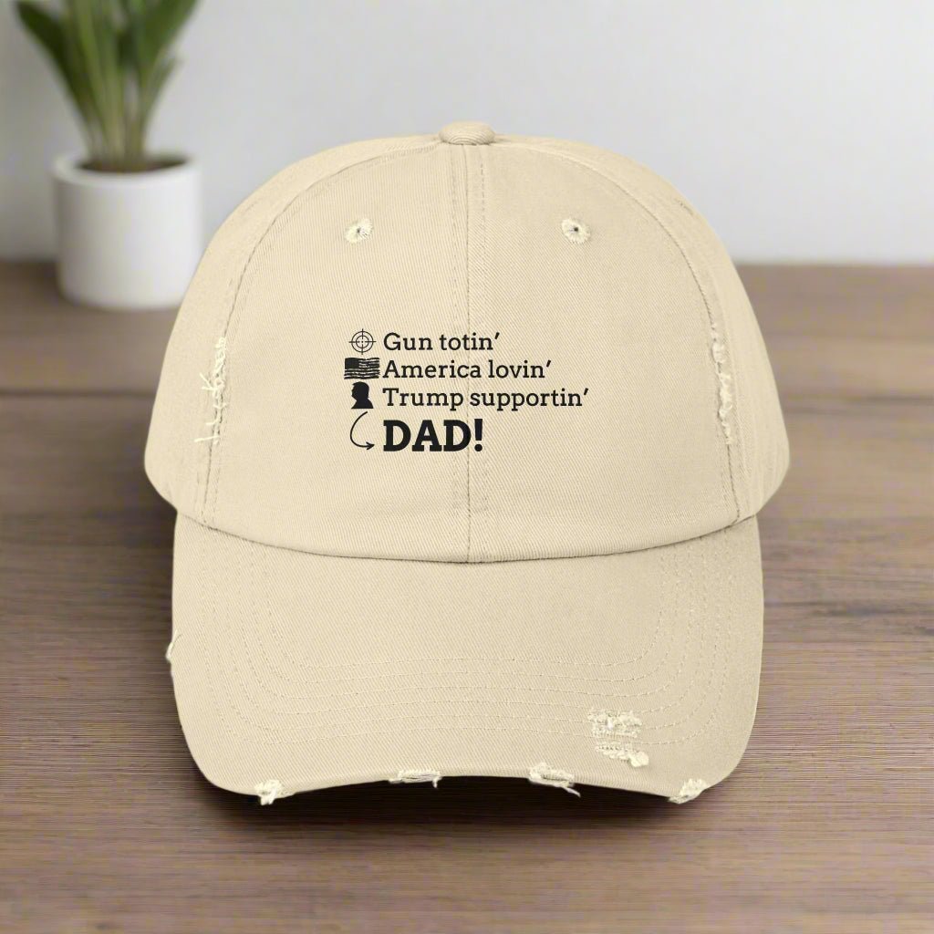 Distressed Unisex Cap - Gun Totin' America Lovin' Dad Hat - Hats, Baseball & Trucker - EpiAl's Shop