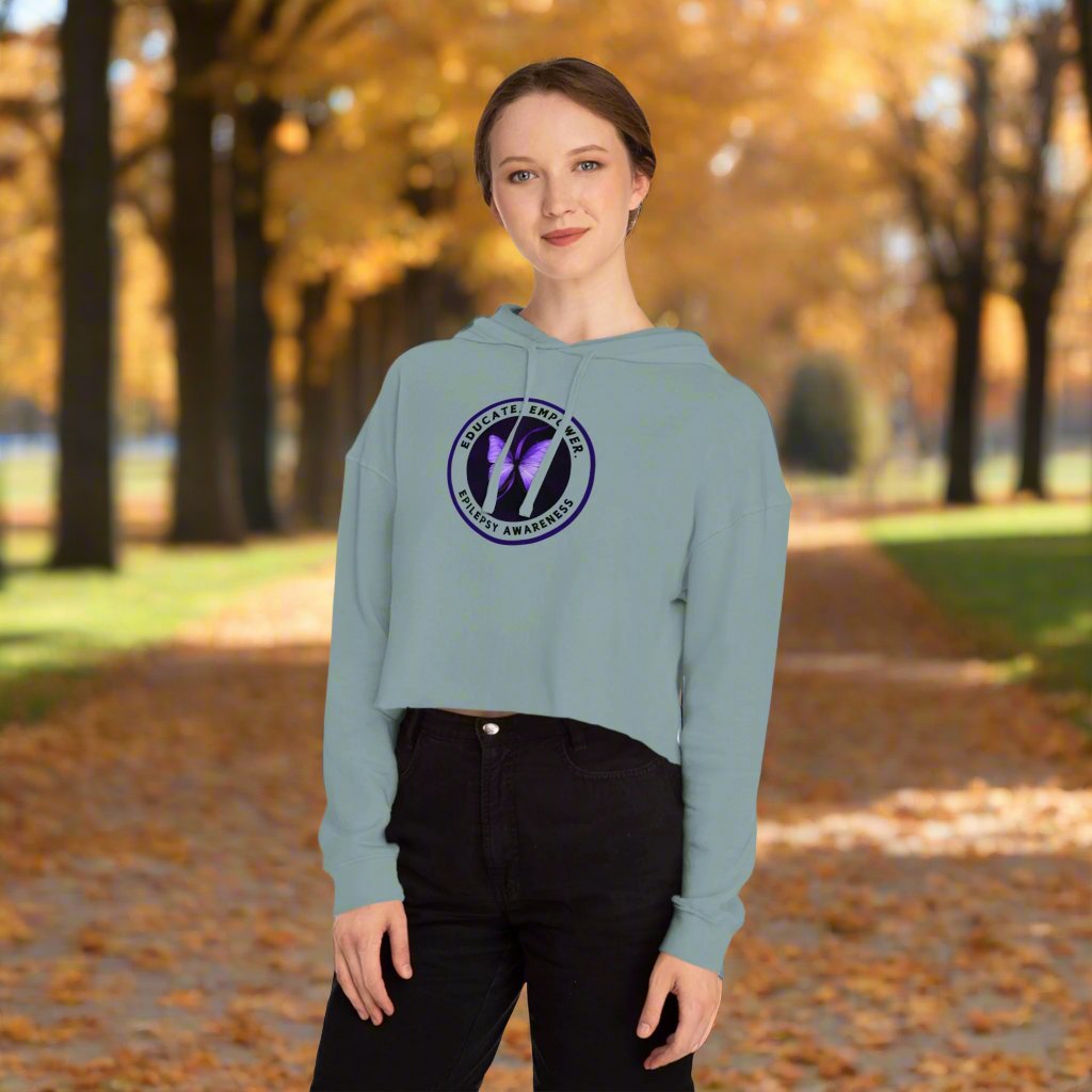 Educate, Empower Epilepsy Awareness Women's Cropped Hooded Sweatshirt - Hoodie - EpiAl's Shop