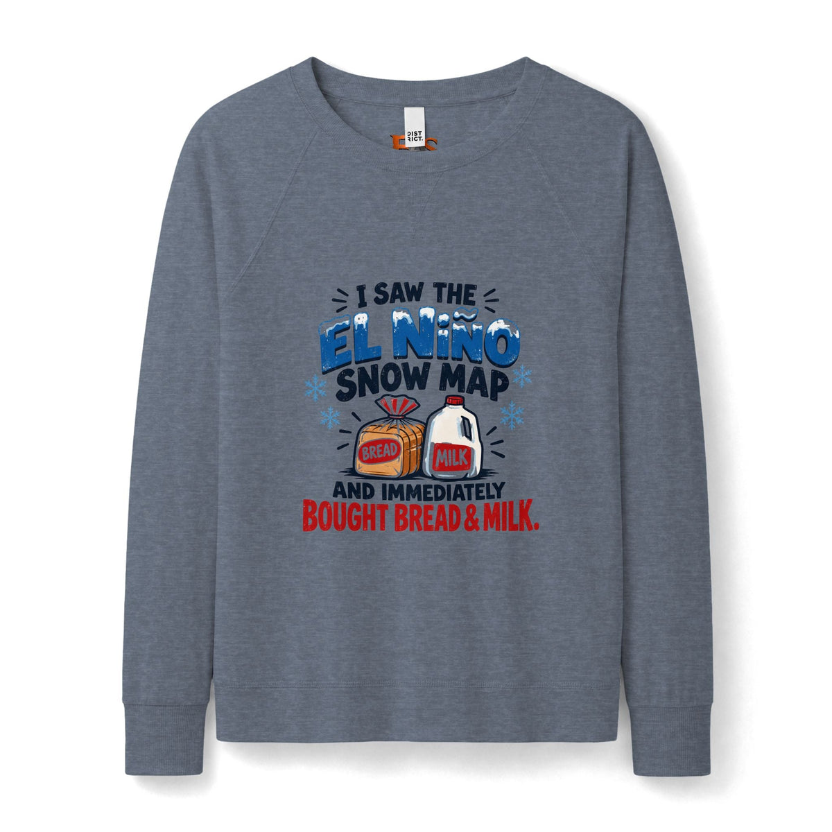 El Niño Snow Map Bread & Milk Women’s Lightweight Crewneck Sweatshirt - Clothing, Women, Sweatshirts - EpiAl's Shop