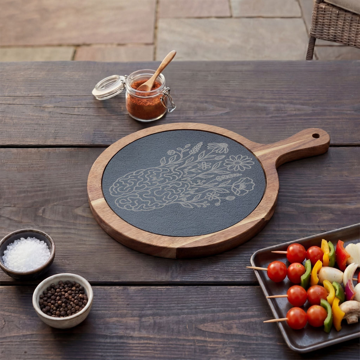 Electric Wildflower Epilepsy Awareness Acacia and Slate Charcuterie Board - Boards & Trays, Charcuterie - EpiAl's Shop