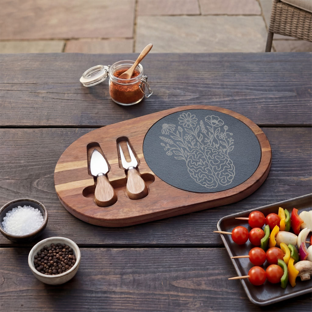 Electric Wildflower Epilepsy Awareness Acacia and Slate Charcuterie Board - Boards & Trays, Charcuterie - EpiAl's Shop