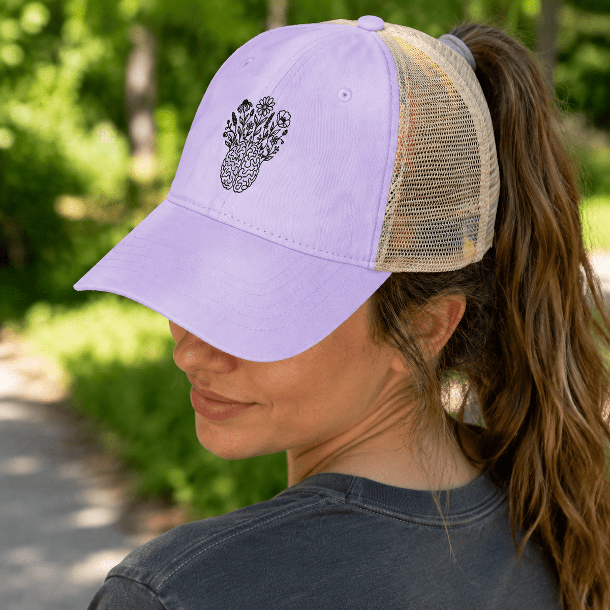Electric Wildflower Epilepsy Awareness Ponytail Trucker Hat - Hats, Baseball & Trucker - EpiAl's Shop