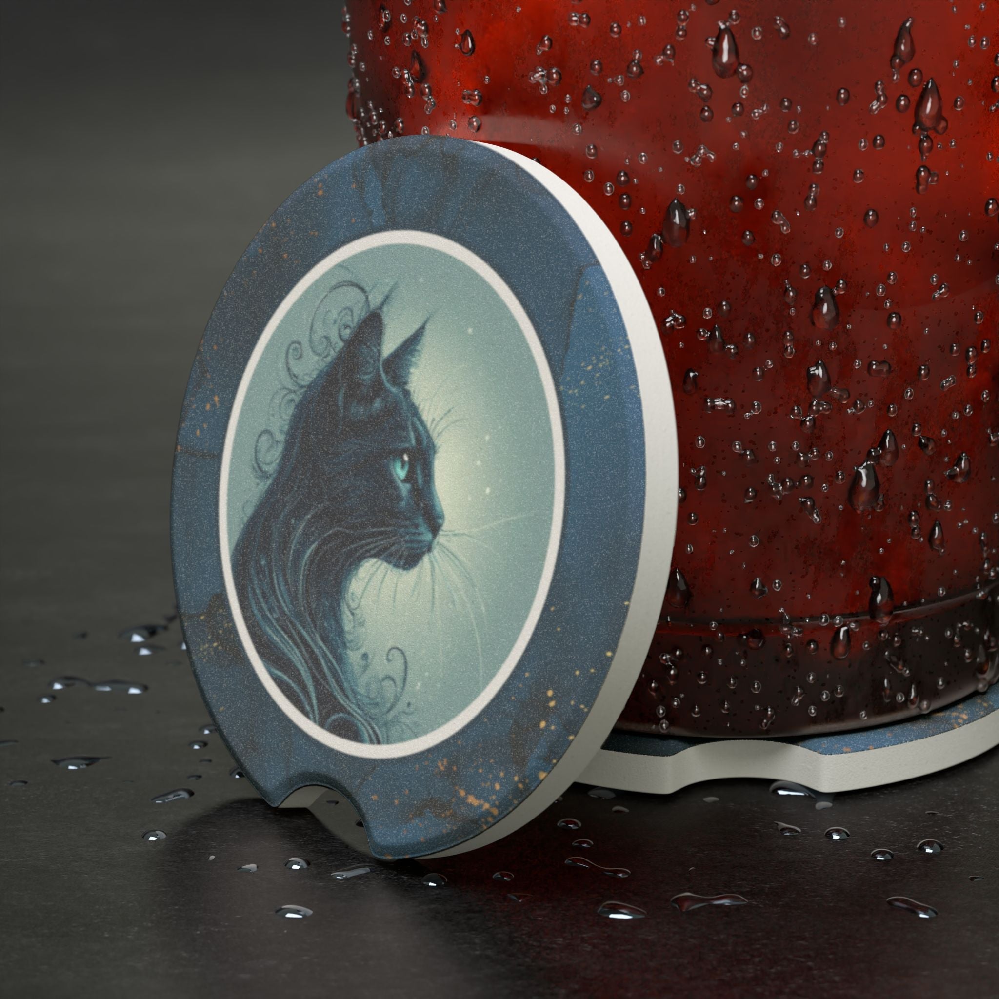 Elegant Blue Eyed Cat Soapstone Car Coaster - Accessories, Auto, Coasters - EpiAl's Shop