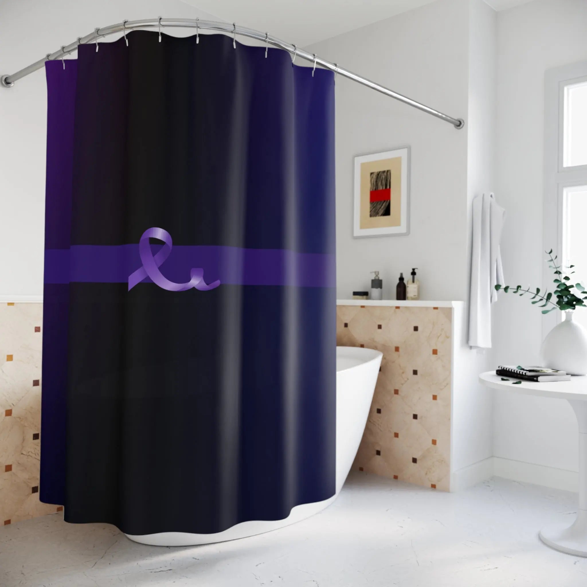Elegant Purple Ribbon Shower Curtain - for Epilepsy Awareness - Decor, Bathroom, Shower Curtains - EpiAl's Shop