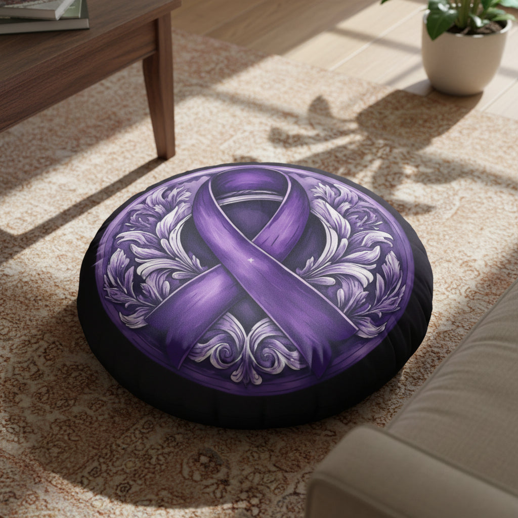 Elegant Purple Ribbon Tufted Floor Pillow, Round - Decor, Home, Pillows - EpiAl's Shop