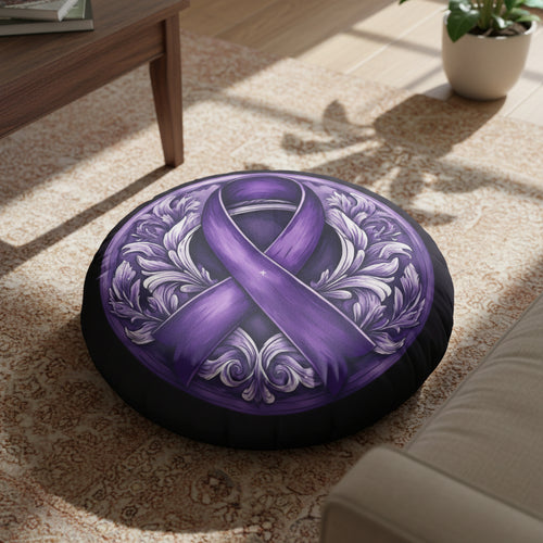 Elegant Purple Ribbon Tufted Floor Pillow, Round - Decor, Home, Pillows - EpiAl's Shop