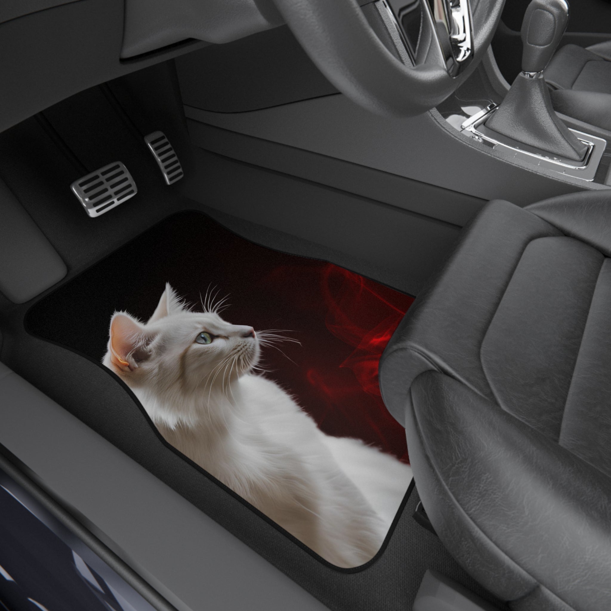 Elegant White Cat Car Mats - Set of 4 - Stylish Auto Accessories for Pet Lovers - Accessories, Auto, Spare Tire Covers - EpiAl's Shop