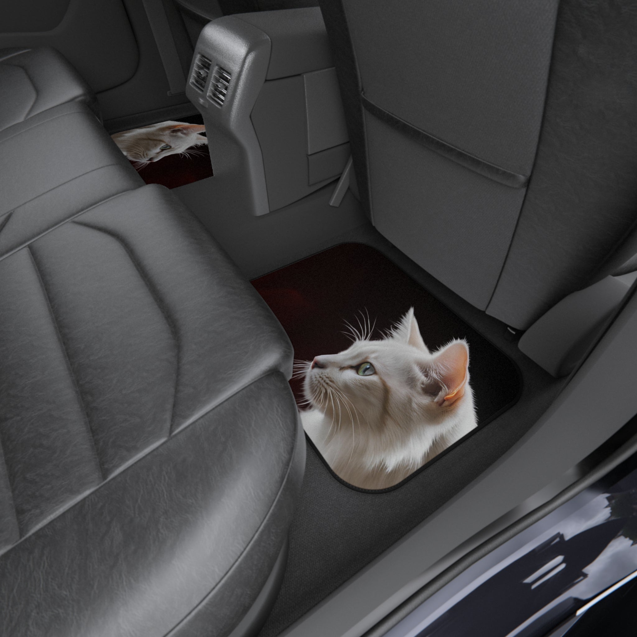 Elegant White Cat Car Mats - Set of 4 - Stylish Auto Accessories for Pet Lovers - Accessories, Auto, Spare Tire Covers - EpiAl's Shop