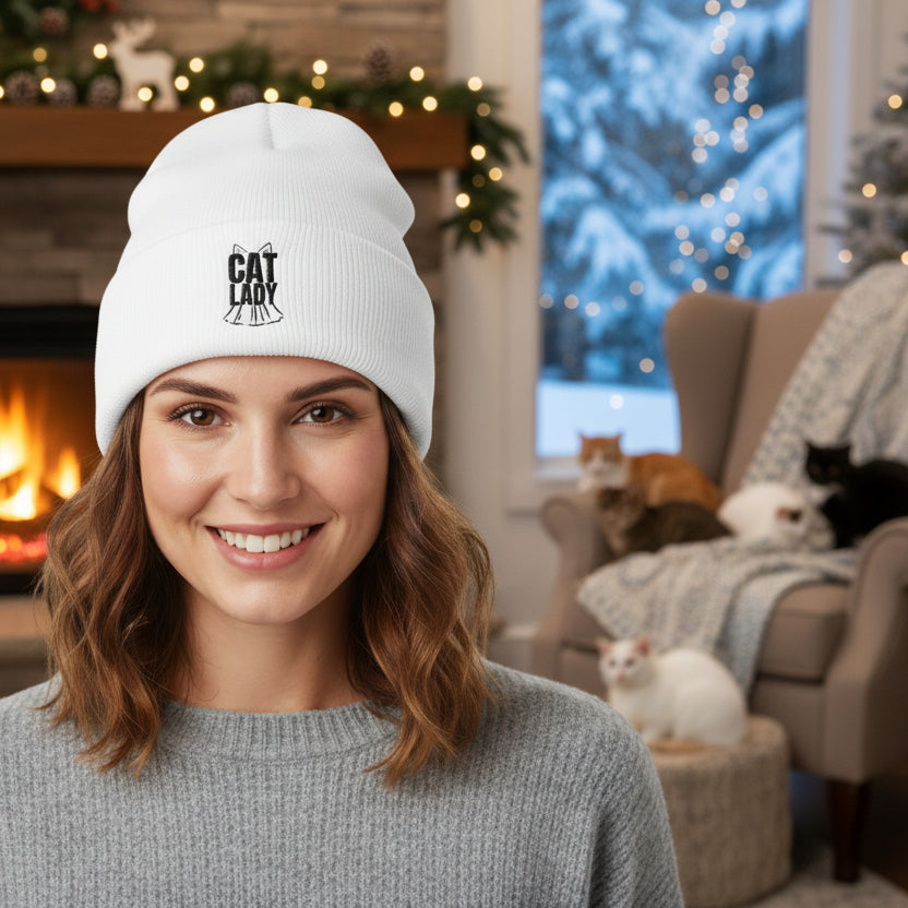Embroidered Cat Lady Beanie - Hats, Beanie - EpiAl's Shop