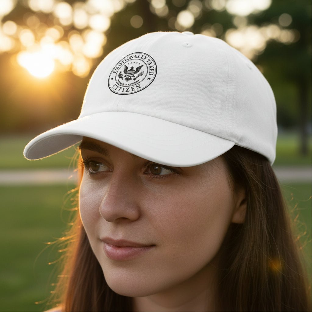 Emotionally Taxed Citizen Dad Hat | Minimalist Faux Government Seal Cotton Cap - Hats, Baseball & Trucker - EpiAl's Shop