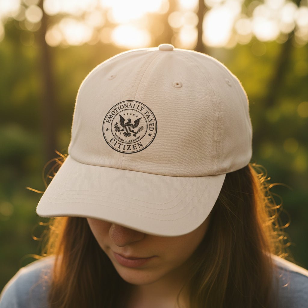 Emotionally Taxed Citizen Dad Hat | Minimalist Faux Government Seal Cotton Cap - Hats, Baseball & Trucker - EpiAl's Shop