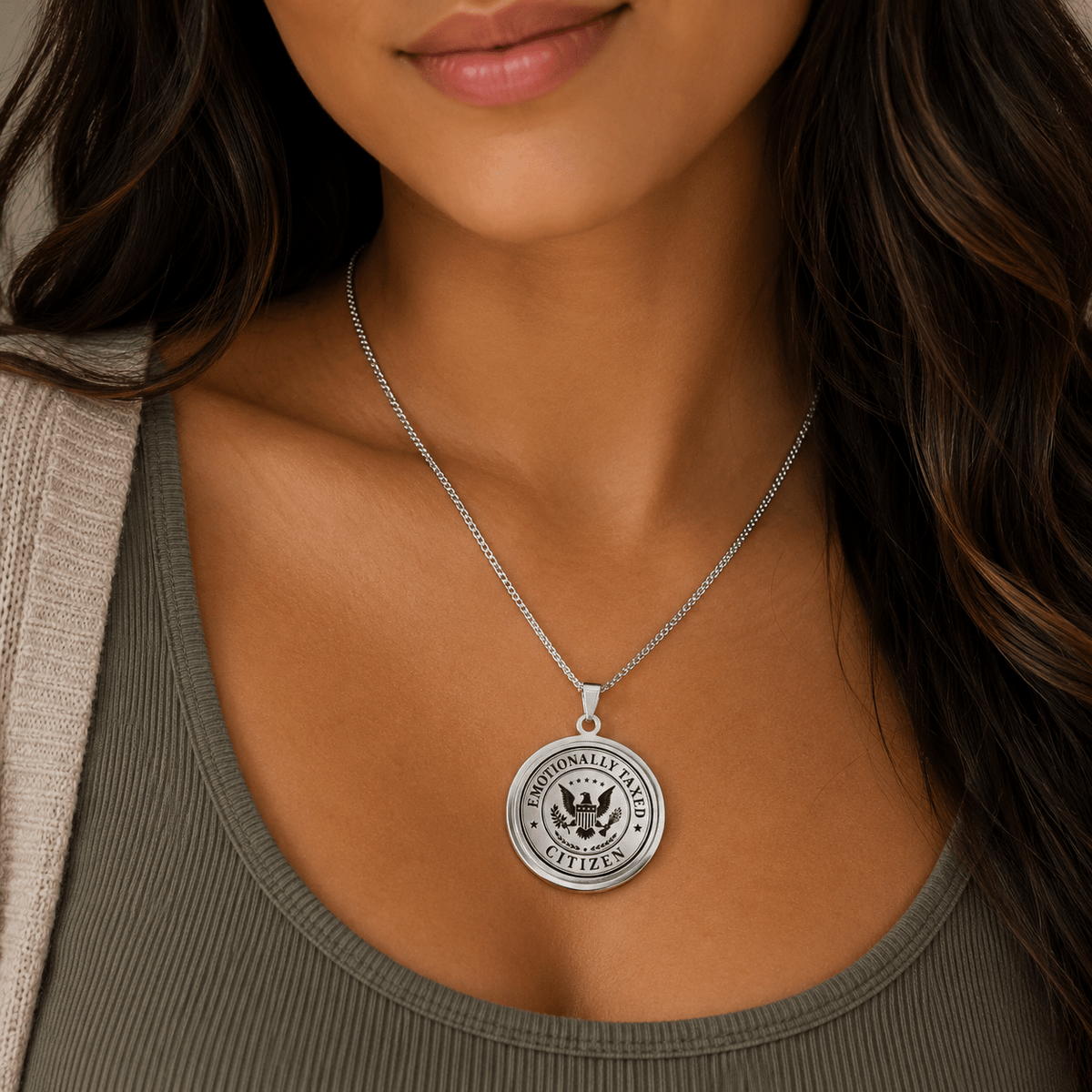 Emotionally Taxed Citizen Faux Government Seal Pendant Necklace - Jewelry, Necklaces - EpiAl's Shop