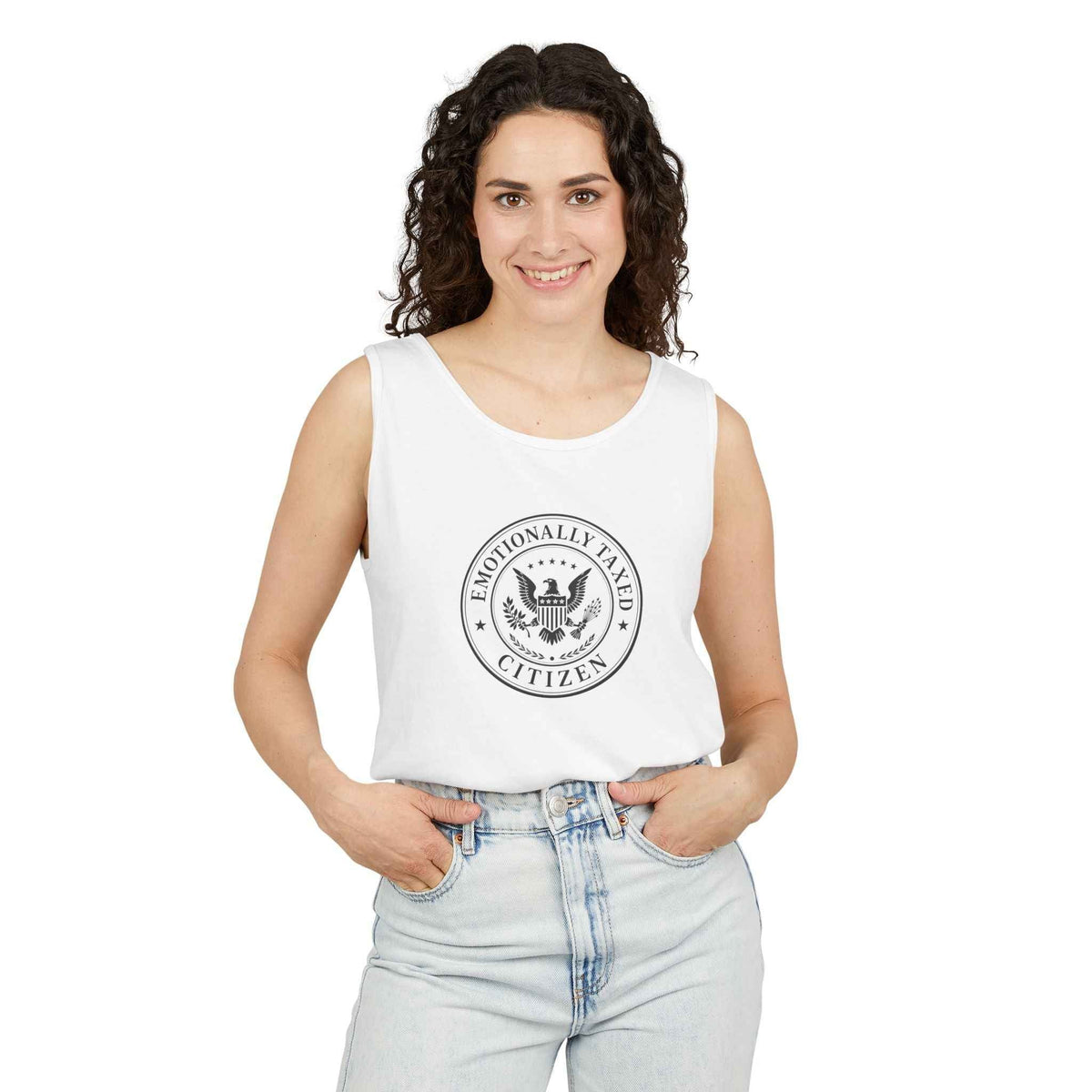 Emotionally Taxed Citizen Garment-Dyed Tank Top | Vintage Parody Cotton Tank - Clothing, Unisex, T-Shirts, Sleeveless Tanks - EpiAl's Shop