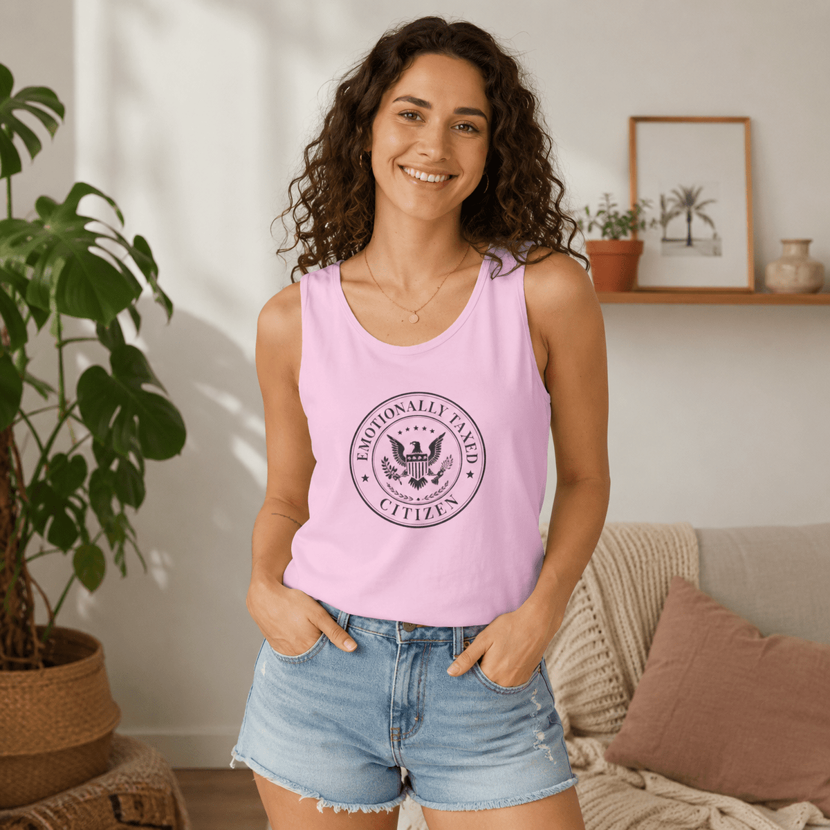 Emotionally Taxed Citizen Garment-Dyed Tank Top | Vintage Parody Cotton Tank - Clothing, Unisex, T-Shirts, Sleeveless Tanks - EpiAl's Shop