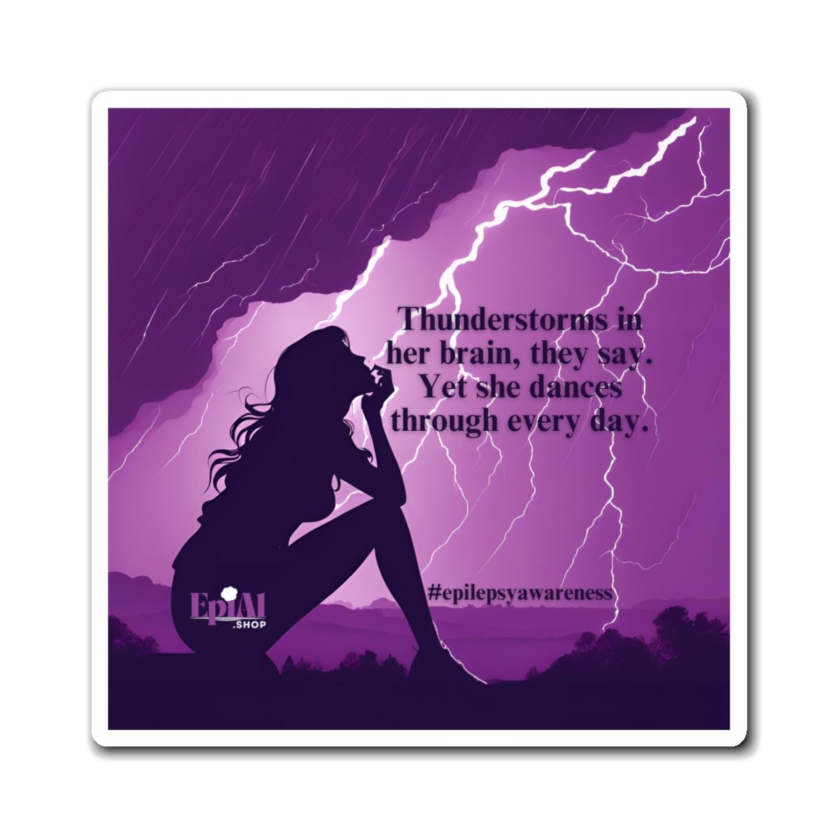 Empowering Epilepsy Awareness Magnet - "Thunderstorms in Her Brain" Design - Decor, Kitchen, Magnets - EpiAl's Shop