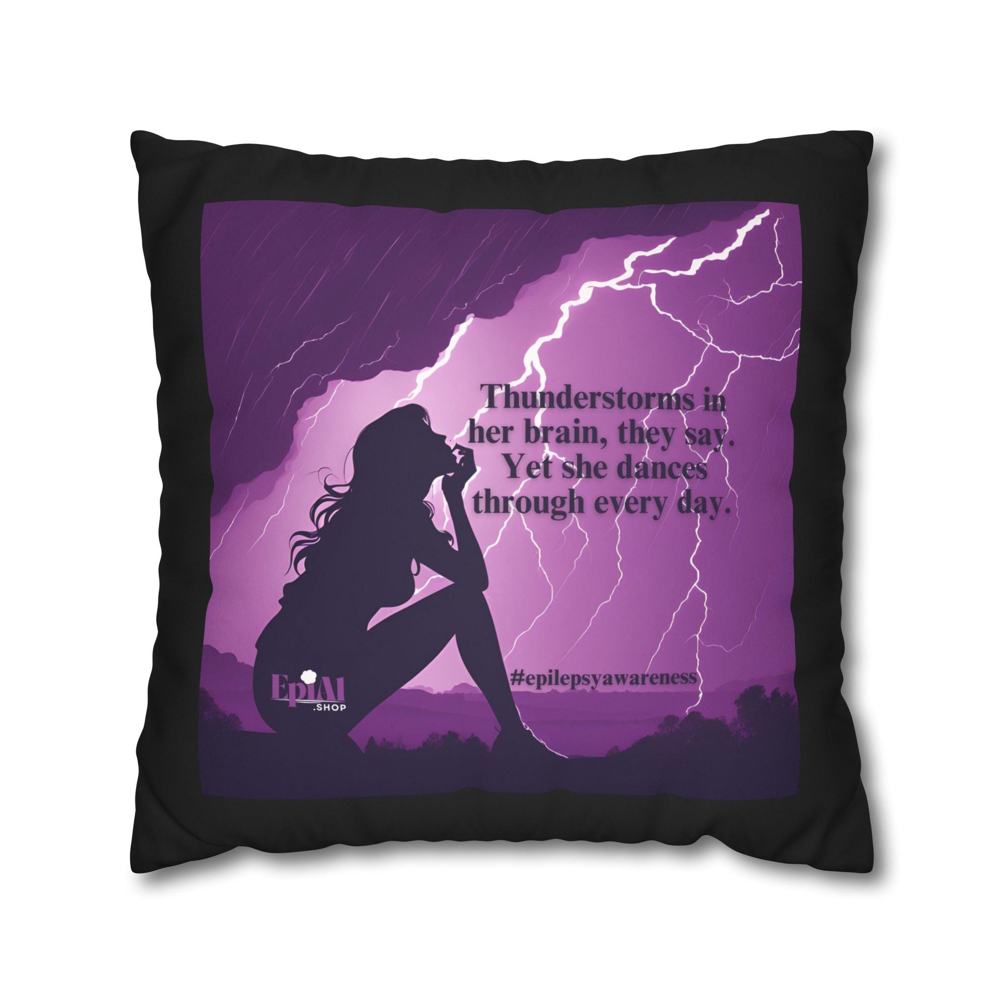 Empowerment Faux Suede Pillowcase - 'Thunderstorms in Her Brain' Design for Epilepsy Awareness - Decor, Home, Pillows - EpiAl's Shop